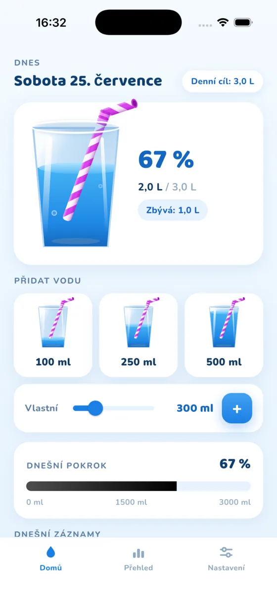 Obrazovka Domů v aplikaci Aquafy