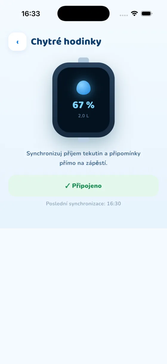 Obrazovka Hodinky v aplikaci Aquafy