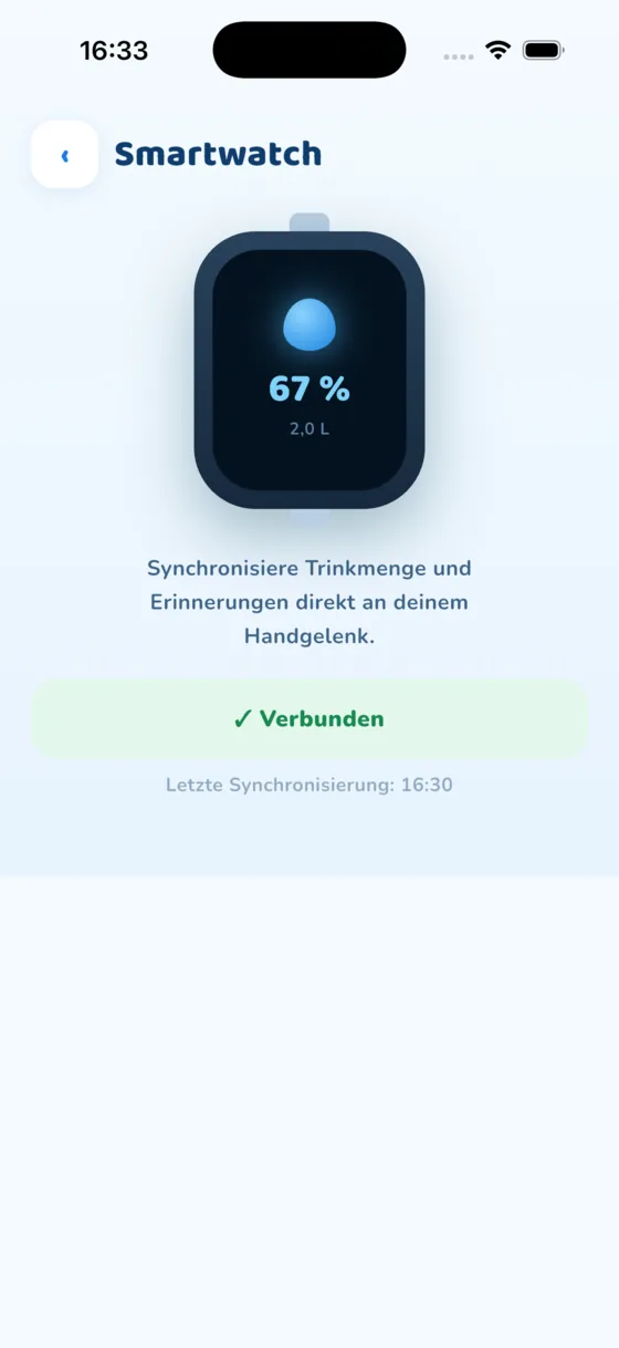Der Bildschirm Uhr in der App Aquafy