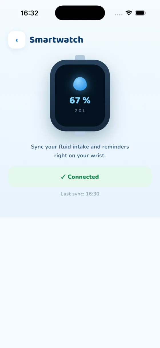 The Watch screen in the Aquafy app