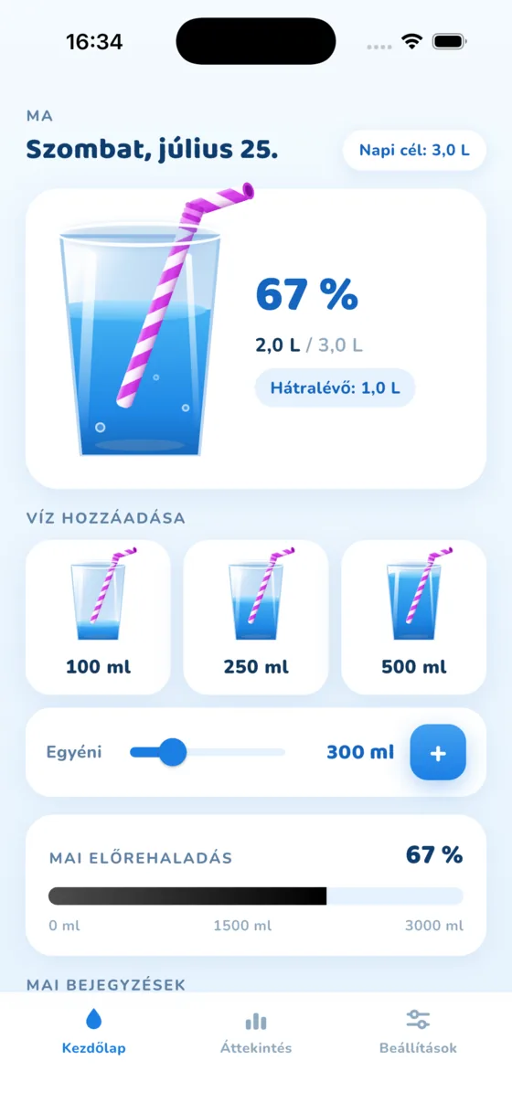 A(z) Kezdőlap képernyő az Aquafy alkalmazásban