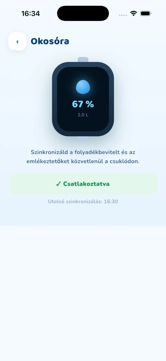 A(z) Óra képernyő az Aquafy alkalmazásban