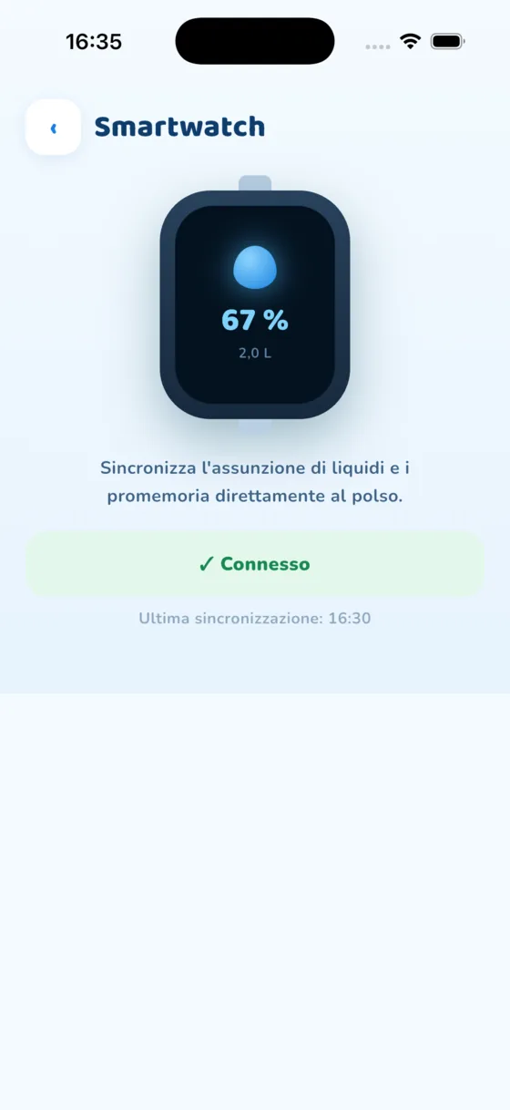 La schermata Orologio nell’app Aquafy
